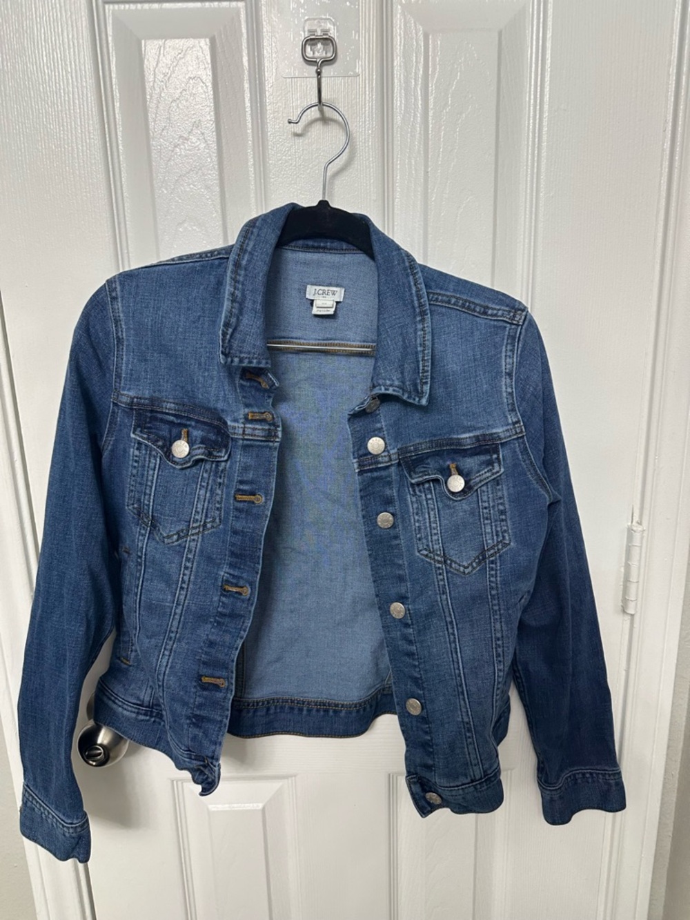 J. Crew Women's Dark Blue Denim Jacket with Button Front